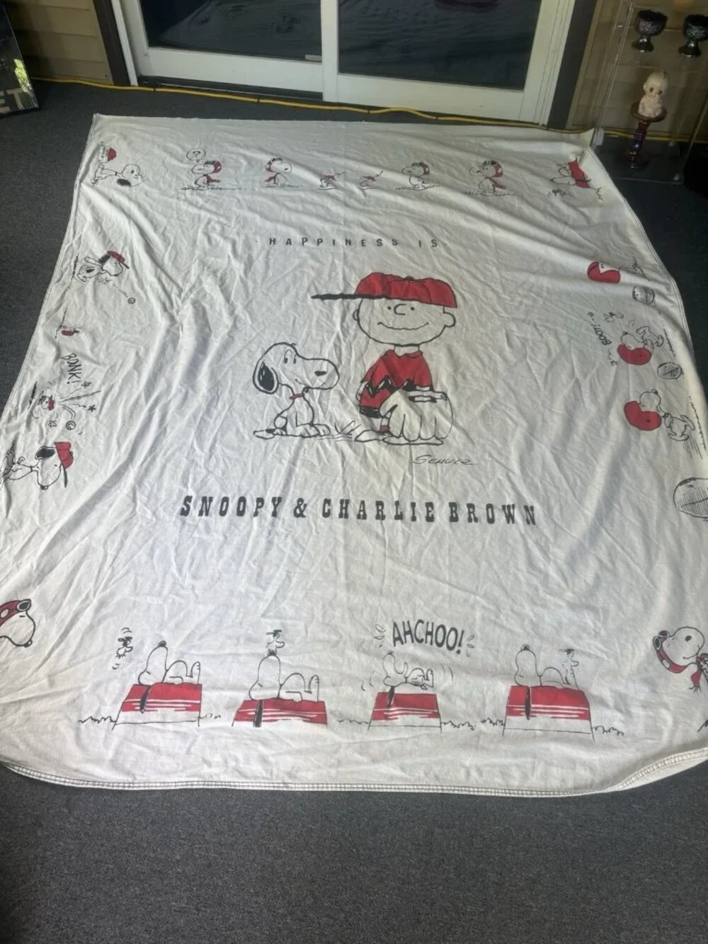 Vintage 70s/1970s SNOOPY & CHARLIE BROWN White Full Size Bedspread Blanket